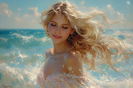 海风中的少女图片