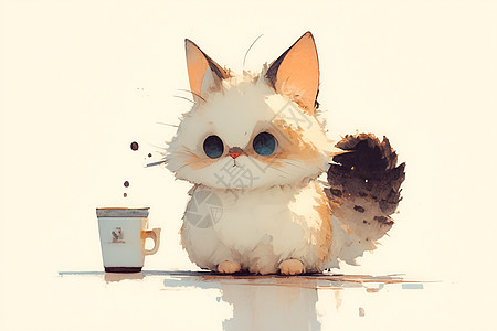 猫咪旁的咖啡杯图片