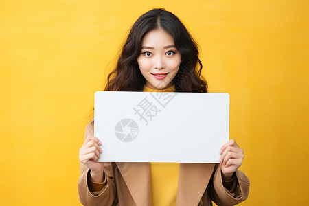 拿着白板的年轻女性背景图片