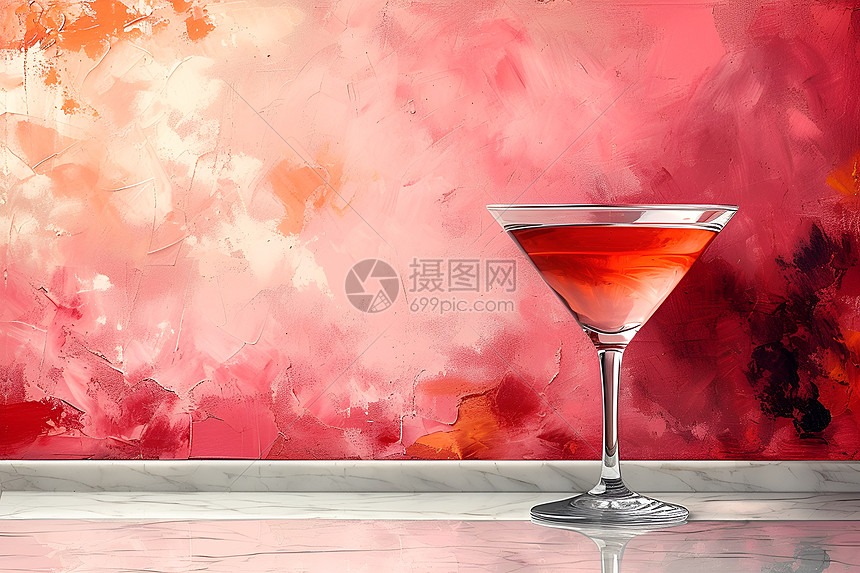 粉色墙壁前的鸡尾酒图片