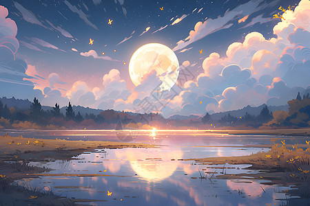 月光下的湖泊图片