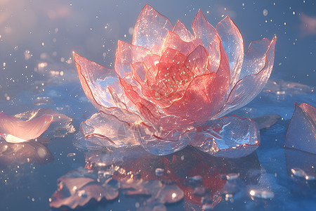 水中漂浮的粉红花朵图片