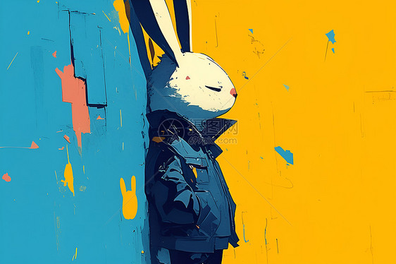 穿着蓝色夹克的兔子图片