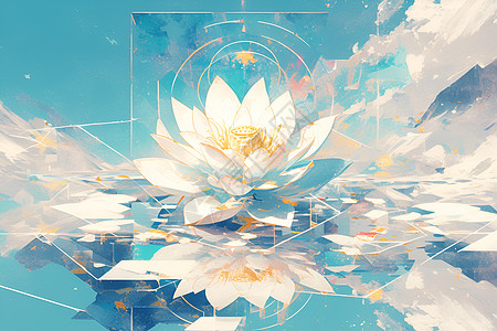 冰湖里的白莲花背景图片