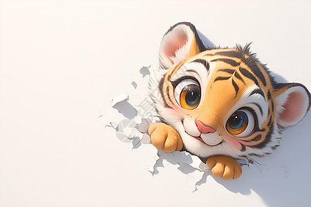 墙壁上的小老虎插画图片