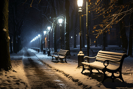 冬天公园冰冻的长椅背景图片