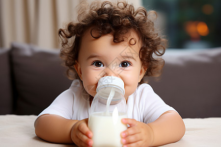 快乐的宝贝喝牛奶背景图片