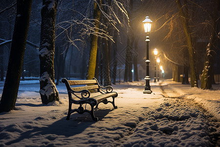 冬夜雪地街景图片