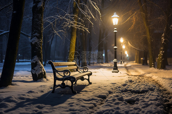 冬夜雪地街景图片