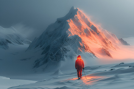 雪山中的探险男性图片