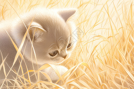 小猫在草地上嬉戏图片
