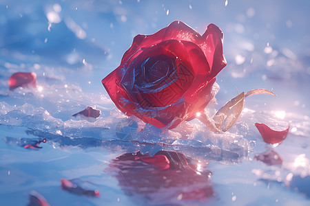 冰雪中的红玫瑰图片