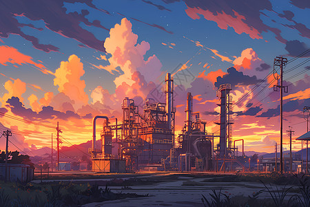日落的制造工厂背景图片