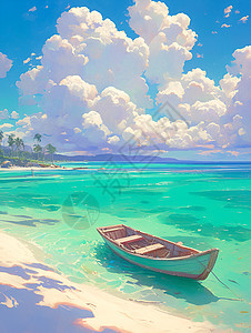 海滩上的蓝色小船图片