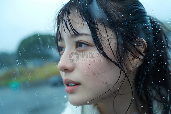 雨中的女孩图片