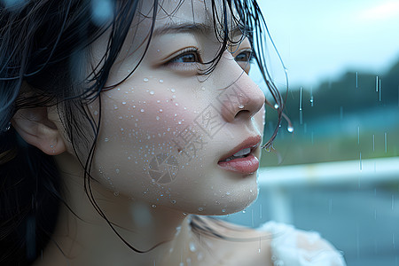 雨中坚守的女孩图片