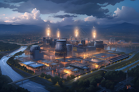 城市夜幕下的工厂图片