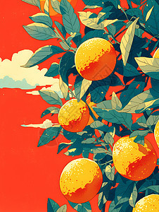 绿叶枝干上的成熟橙子图片