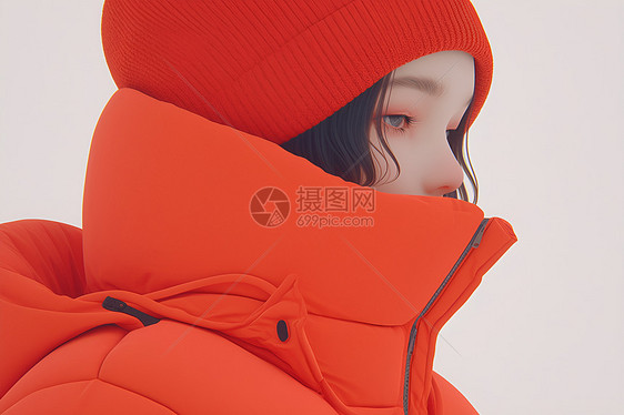 冬季穿着红色棉袄的女孩图片