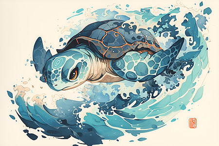 海洋中游泳的神龟高清图片