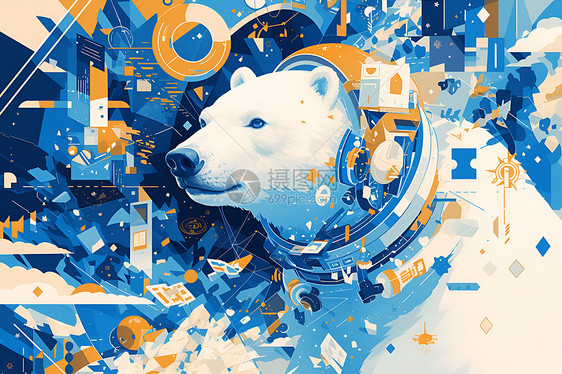 北极熊抽象创意插图戴头式音响图片
