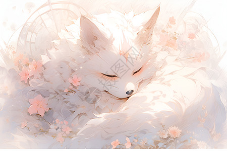 狐狸沉睡于花海中图片