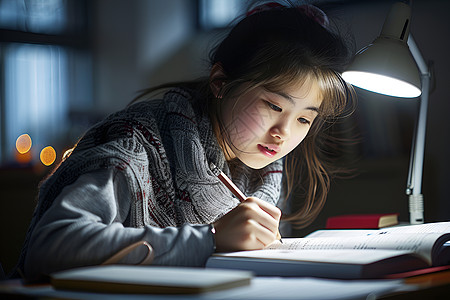 熬夜备考学生台灯高清图片