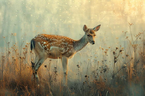 迷雾中的鹿图片