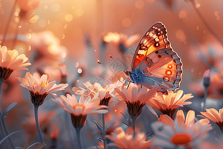 彩蝶飞舞在花丛中图片
