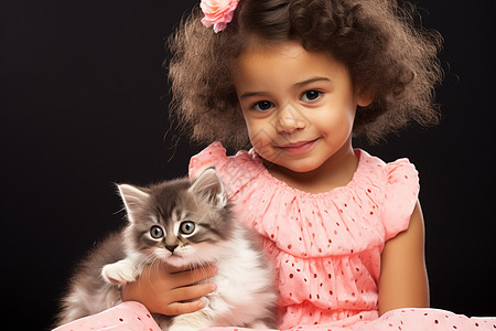 可爱的女孩与小猫图片