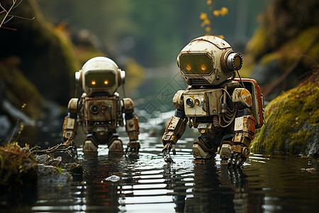 小溪行走的机器人图片