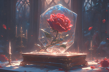 玻璃中玫瑰干玫瑰花瓣高清图片