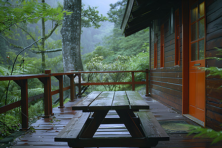 森林中的木屋背景图片