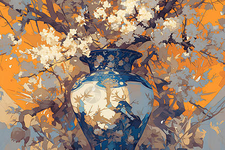 花瓶与白梅图片