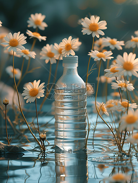花朵和一瓶水图片