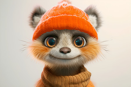 动物眼睛可爱动物戴着橙色帽子插画