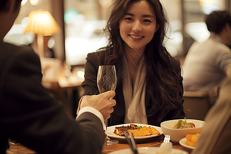 女士在商务聚餐图片