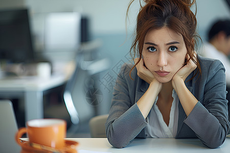 职业女性托腮沉思背景图片