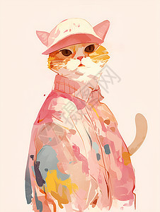 穿粉色夹克的橘猫图片