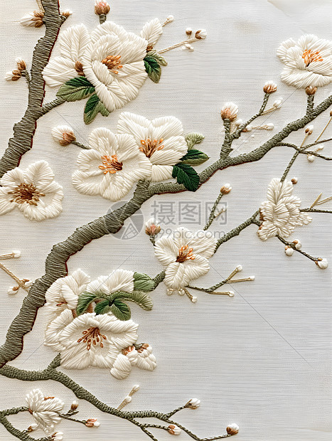 纺织花朵和树枝图片