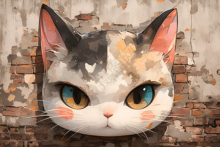 墙壁和猫猫脸背景图片