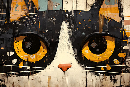 街头破旧墙壁上的猫咪图片