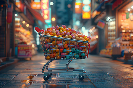 美味的零食金属购物车高清图片