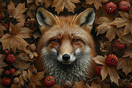 秋叶中的狡猾狐狸图片