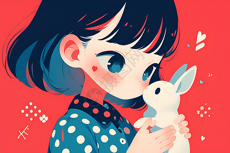 可爱卡通女孩和兔子图片