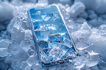 冰块堆上的手机图片