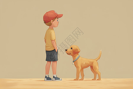 卡通男孩和小狗玩耍图片