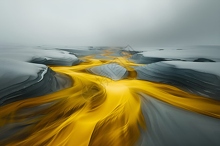冰雪河流与黄色光影图片