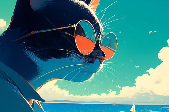 海滩的猫咪图片