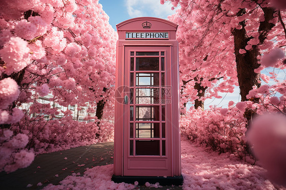 粉色古董电话亭图片